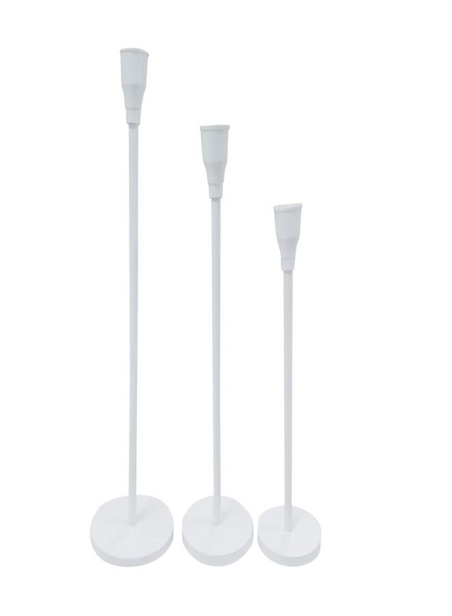 فوي دروب مجموعة حوامل شموع فويدروب البيضاء غير اللامعة، 3 قطع، مناسبة للشموع المدببة، حامل شموع مزخرف لحفلات الزفاف، وتناول الطعام، والحفلات، يناسب الشموع بسمك 3/4 بوصة وشموع LED (أبيض) - Image 1