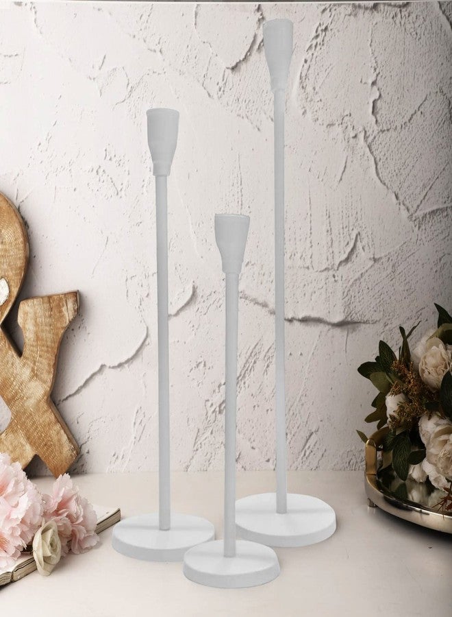 فوي دروب مجموعة حوامل شموع فويدروب البيضاء غير اللامعة، 3 قطع، مناسبة للشموع المدببة، حامل شموع مزخرف لحفلات الزفاف، وتناول الطعام، والحفلات، يناسب الشموع بسمك 3/4 بوصة وشموع LED (أبيض) - Image 2