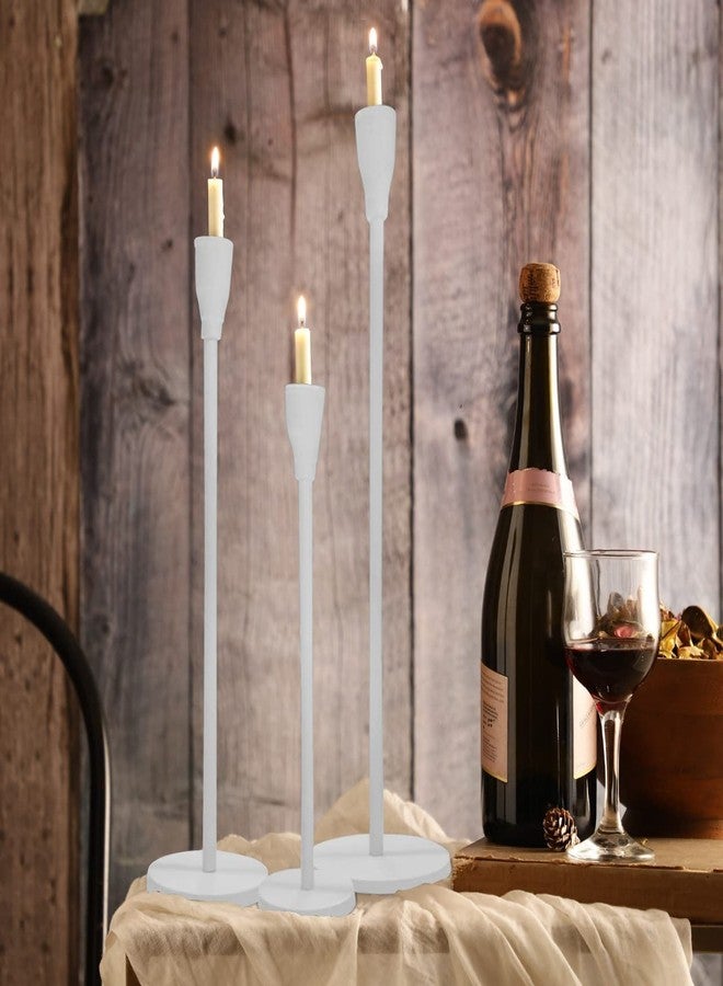 فوي دروب مجموعة حوامل شموع فويدروب البيضاء غير اللامعة، 3 قطع، مناسبة للشموع المدببة، حامل شموع مزخرف لحفلات الزفاف، وتناول الطعام، والحفلات، يناسب الشموع بسمك 3/4 بوصة وشموع LED (أبيض) - Image 4