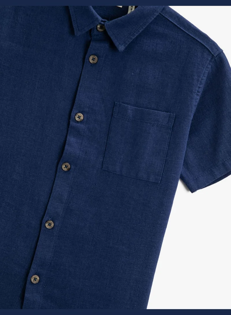 كوتون Linen Blend Shirt Short Sleeve
