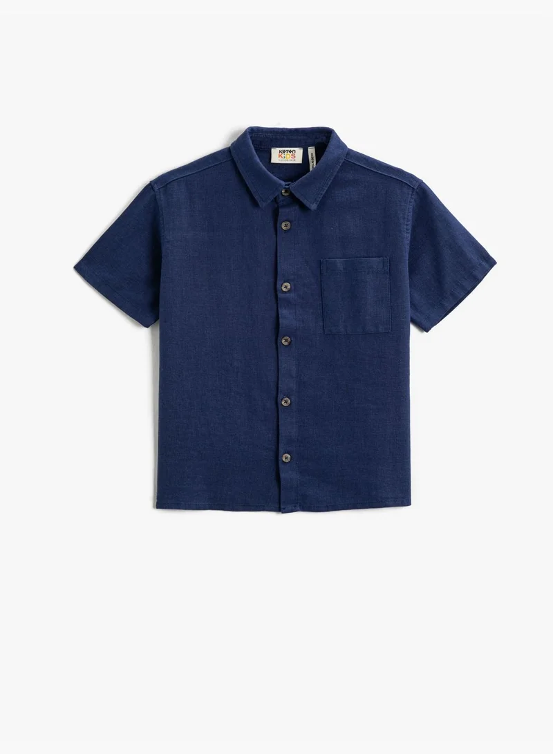 كوتون Linen Blend Shirt Short Sleeve
