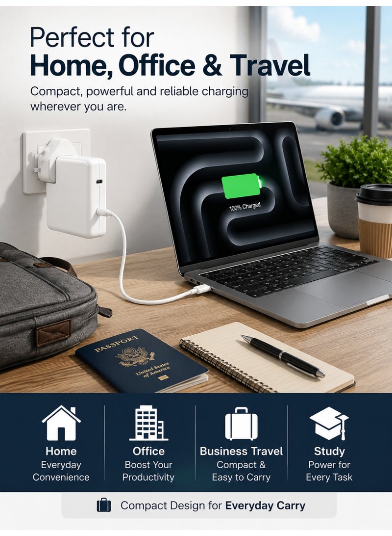 إي وورلد شاحن USB-C بقوة 96 واط للماك بوك برو/إير، محول طاقة مع كابل Type-C، متوافق مع أجهزة اللابتوب بحجم 13 إلى 16 إنش (موديلات 2016–2020)، والأجهزة اللوحية والهواتف الذكية، يدعم Thunderbolt وشحن آيفون 15 - Image 5