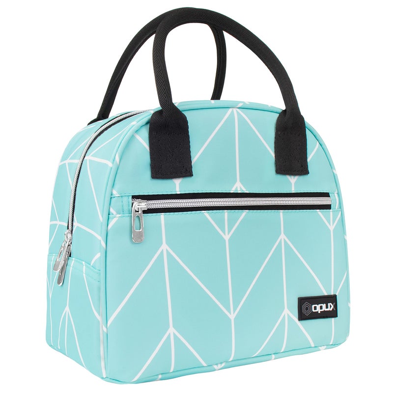 opux Insulated Lunch Box Women Lunch Bag Tote Girls Kids Teen Adult Cute Soft Lunch Cooler Container Work School Reusable Thermal Food Meal Prep Organizer Lunch Pail Travel Beach Teal Chevron