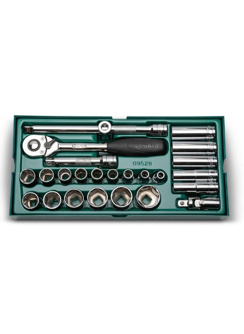 SATA ST09528 25-Piece 1/2" Drive 6 Point SAE Socket Tray Set