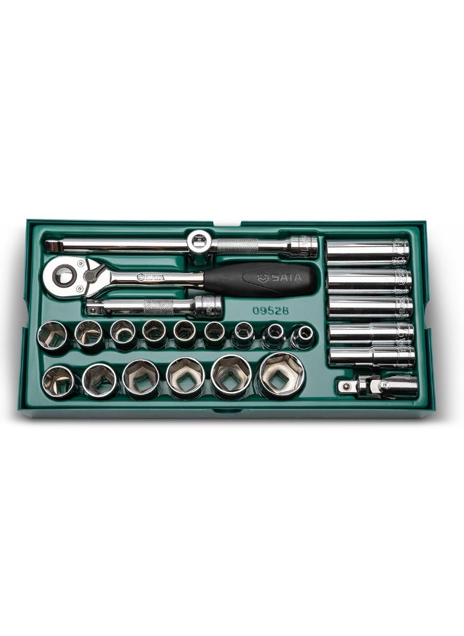 Sata SATA ST09528 25-Piece 1/2" Drive 6 Point SAE Socket Tray Set  - Image 1