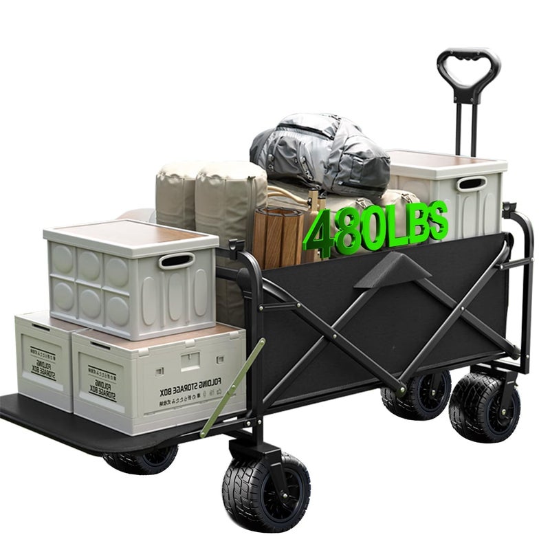 Joxir Collapsible Wagon Cart Foldable with Tailgate, 240L 480lbs Capacity, Heavy Duty Beach Wagon with Wheels Brake, Shopping Carts for Grocery, Camping, Garden Cart - Image 1