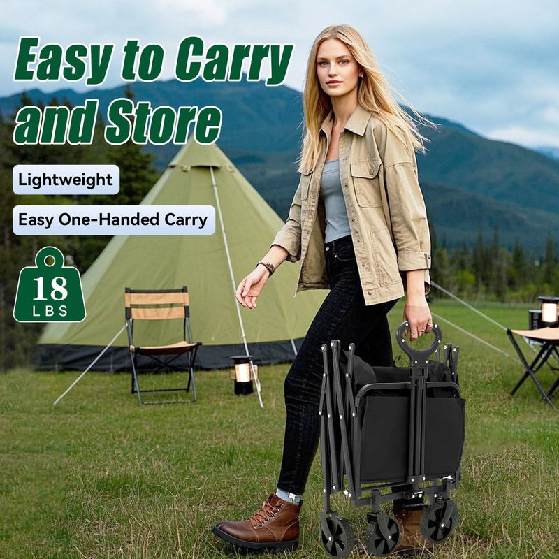 Joxir Collapsible Wagon Cart Foldable with Tailgate, 240L 480lbs Capacity, Heavy Duty Beach Wagon with Wheels Brake, Shopping Carts for Grocery, Camping, Garden Cart - Image 5