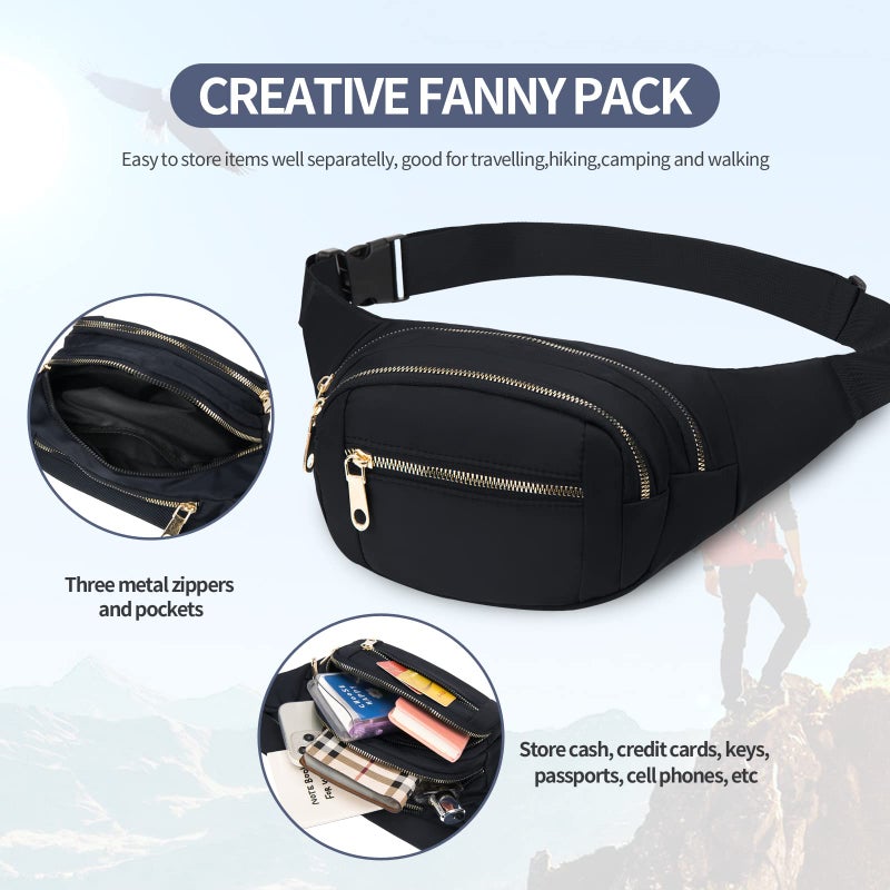 DAITET Fashionable Fanny Pack for Men&Women,Large Waist Bag & Hip Bum Bag with Adjustable Strap for Outdoors Workout Traveling Casual Running Hiking Cycling(Black Gold) - Image 4