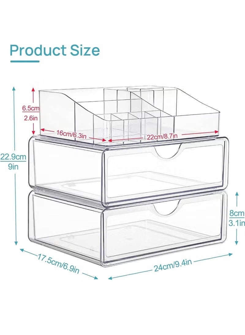 Arabest 3 Tier Clear Makeup Organizer with Drawer, Cosmetic Storage for Dresser Countertop and Bathroom Vanity, Beauty Holder for Lipstick Brush Skincare - Image 2
