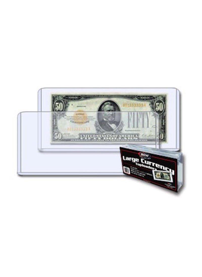 BCW BCW Large Bill Currency Topload Holder  Pack of 25  Clear Rigid PVC Archival Quality Protection for Collectible Currencies  Numismatic Supplies for Collectors  Paper Currency Holders  - Image 1