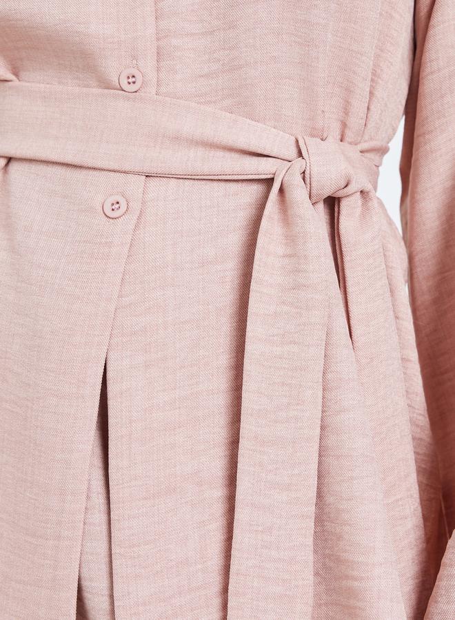 Amirah Pink Buttoned Long Sleeve Top and Skirt Co-Ords - Image 4