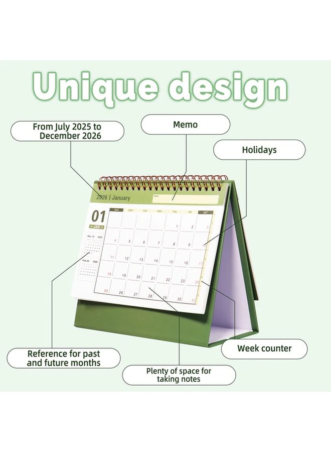 Mini Desktop Calendar 2025 2026 18 Months Thick Paper Double Wire Bound Black Desk Planner Office Supplies Home Decor Vertical Flip - Image 3