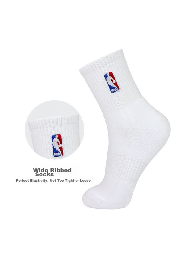 NBA Nba Men's Mid-tube Casual Sports Socks Thickened Terry Loop Combed Cotton Embroidered Non-slip Running Basketball Socks 4 Pairs - Image 5
