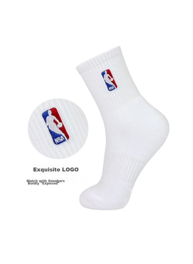 NBA Nba Men's Mid-tube Casual Sports Socks Thickened Terry Loop Combed Cotton Embroidered Non-slip Running Basketball Socks 4 Pairs - Image 2