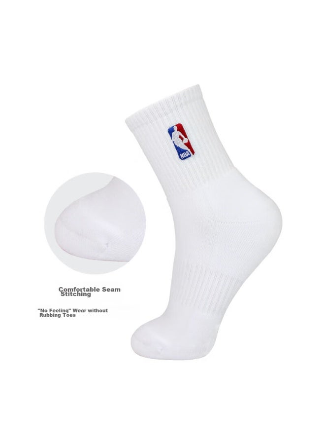 NBA Nba Men's Mid-tube Casual Sports Socks Thickened Terry Loop Combed Cotton Embroidered Non-slip Running Basketball Socks 4 Pairs - Image 3