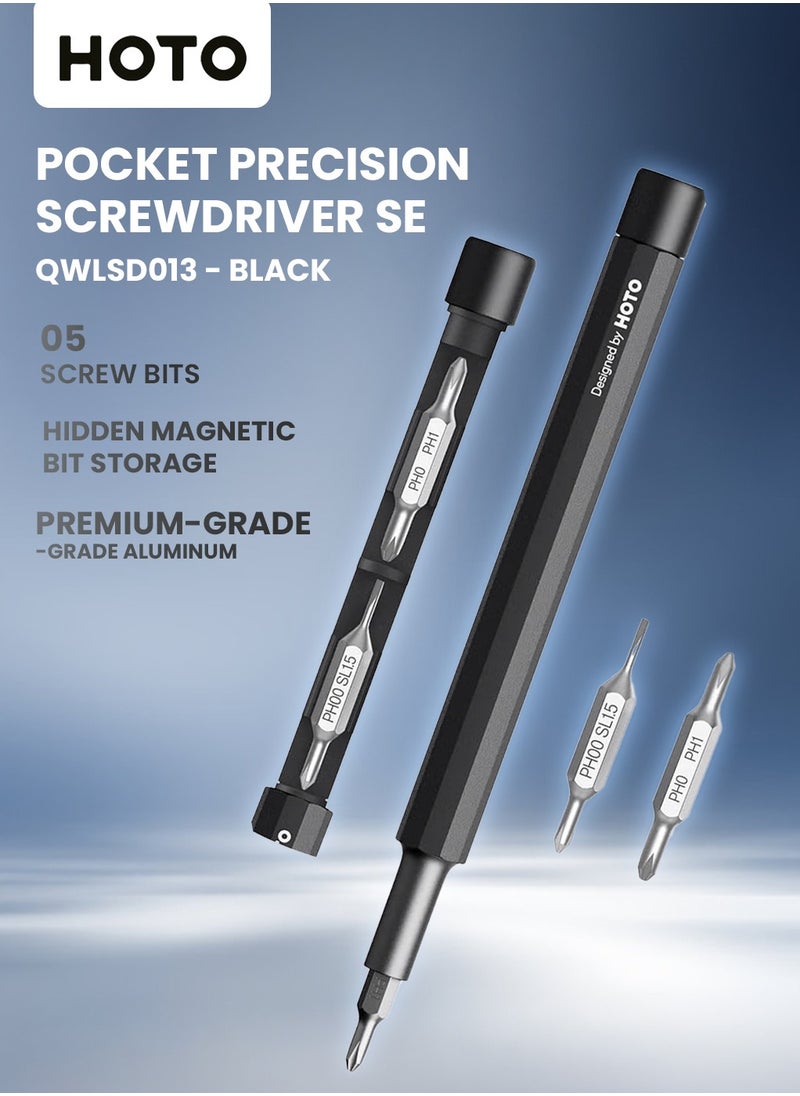HOTO Precision Pocket Screwdriver Pen – HOTO Little Pocket Multi-Tool with 5 Bits, Soft Pencil Tip, Magnetic Storage, Premium Aluminum Body – Black – QWLSD013  - Image 2