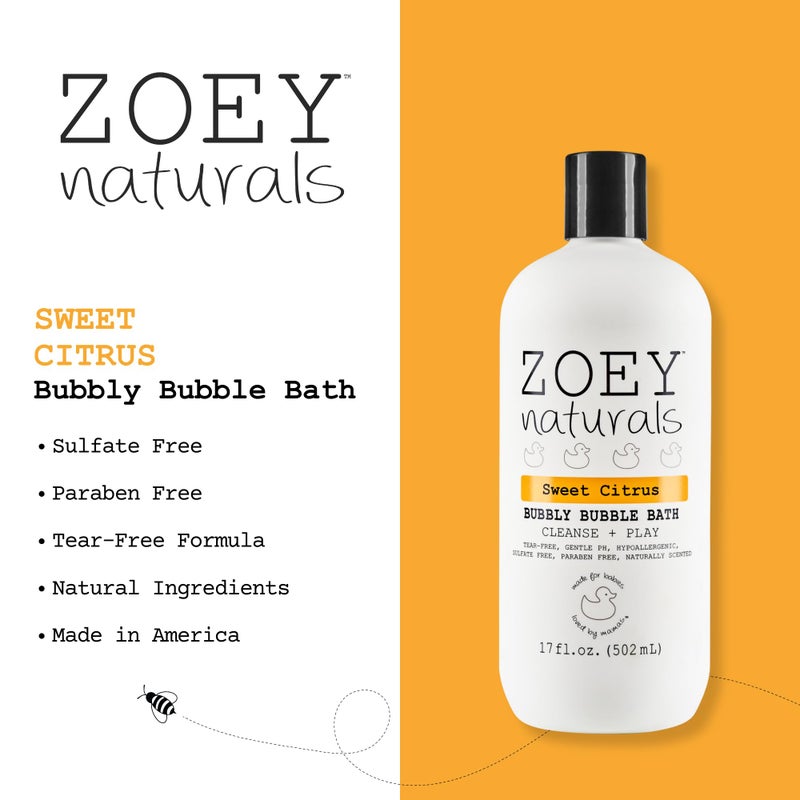 Absolutely Natural Zoey Naturals - Sweet Citrus Bubble Bath for Kids & Babies - Organic Tear-Free, Non-Toxic Toddler Soap with Moisturizing Aloe & Avocado Oil - Long Lasting Bubbles - Made in USA, 17 oz - Image 3