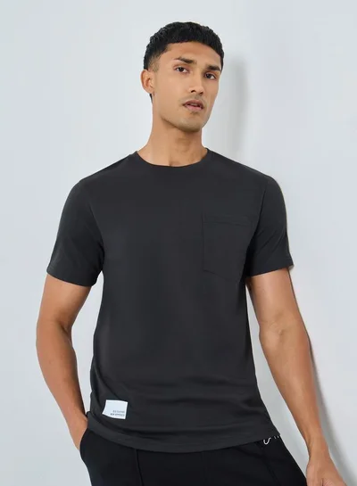 Styli Black Solid Crew Neck T-Shirt