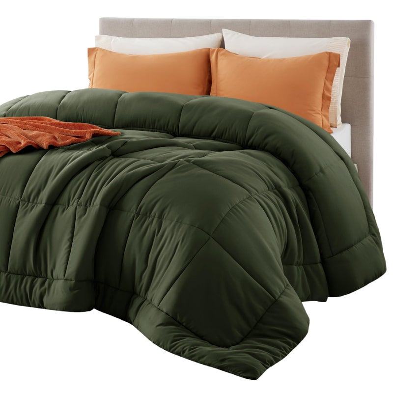 Bedsure Comforter Duvet Insert - Quilted Comforters Queen Size, All Season Duvet, Down Alternative Bedding, with 8 Tabs, Gifts for Women/Men, Olive Green, Queen 88 x 88 Inches - Image 1