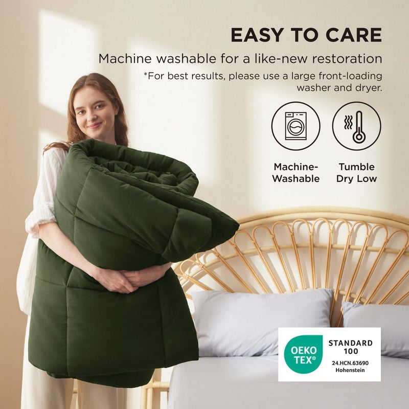 Bedsure Comforter Duvet Insert - Quilted Comforters Queen Size, All Season Duvet, Down Alternative Bedding, with 8 Tabs, Gifts for Women/Men, Olive Green, Queen 88 x 88 Inches - Image 5