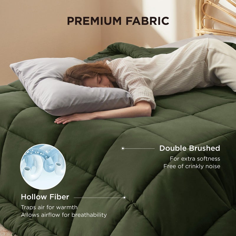 Bedsure Comforter Duvet Insert - Quilted Comforters Queen Size, All Season Duvet, Down Alternative Bedding, with 8 Tabs, Gifts for Women/Men, Olive Green, Queen 88 x 88 Inches - Image 3