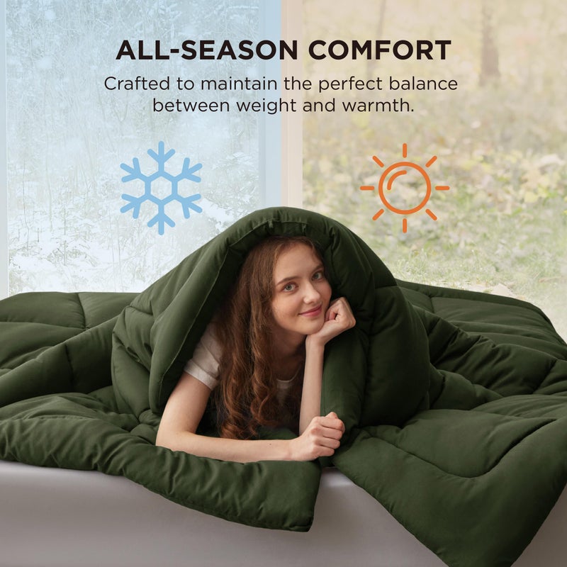 Bedsure Comforter Duvet Insert - Quilted Comforters Queen Size, All Season Duvet, Down Alternative Bedding, with 8 Tabs, Gifts for Women/Men, Olive Green, Queen 88 x 88 Inches - Image 4