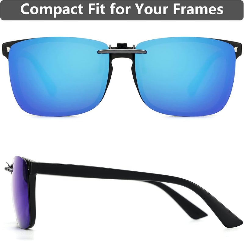 CAXMAN Polarized Clip On Sunglasses Over Prescription Glasses Men Women Compact Fit Non-Flip Up - Image 5
