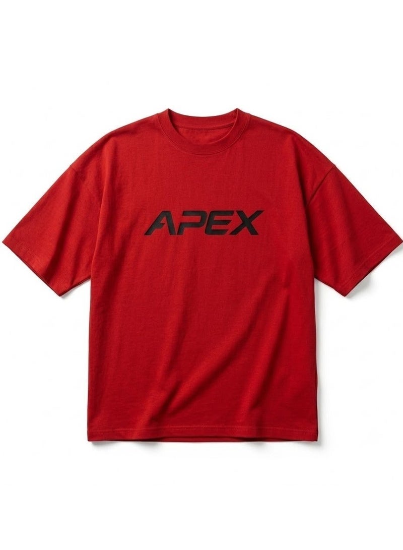 أبيكس تيشرت رجالي أوفرسايز فاخر من أبكس (APEX) – قطن مصري نقي وتصميم ستريت وير عصري – لون أحمر زاهي - Image 3