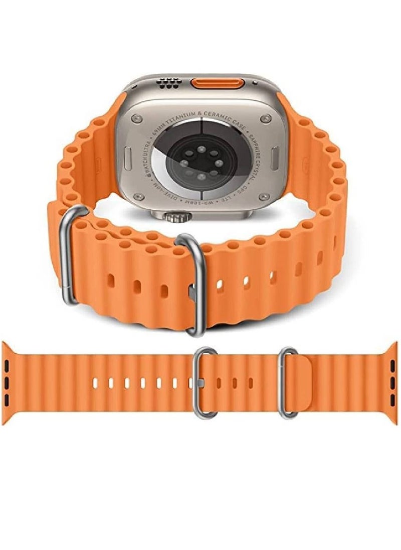 ZOOMEE - Replacement Silicone Hole Wavy Strap Compatible With Apple Watch Series 8 Ultra 49mm Orange - Image 1