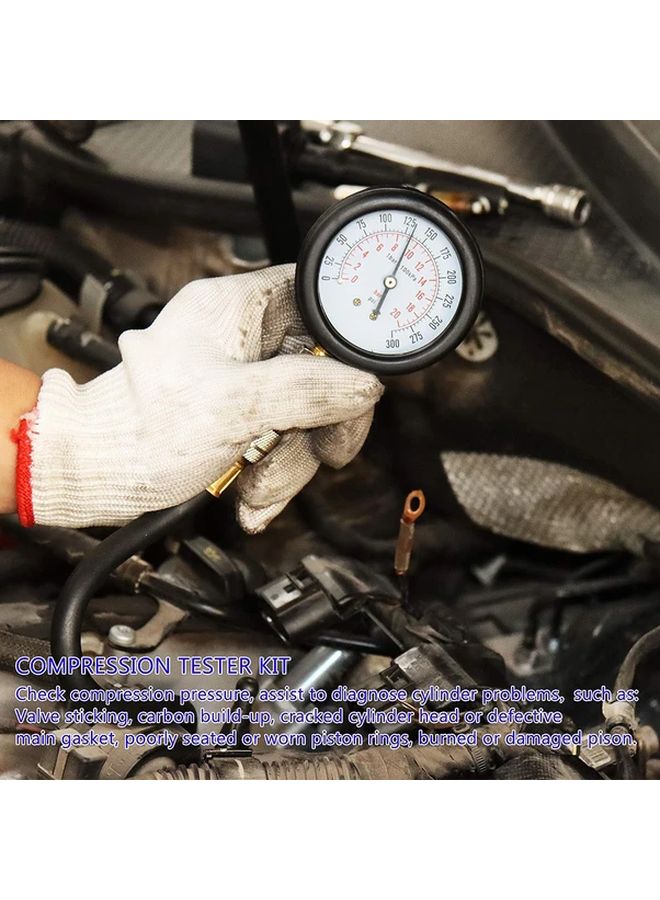 Red Engine Compression Tester 0 to 300 PSI Gasoline Cylinder Pressure Gauge Kit - Image 5