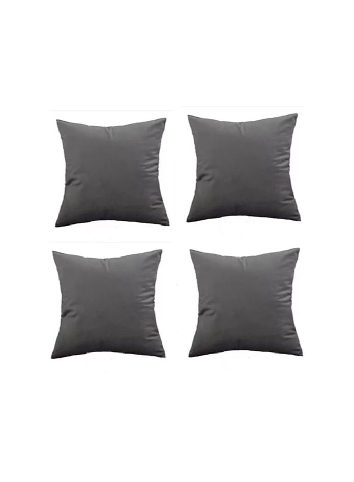 Kutis 4-Piece Throw Pillow Case Cushion Cover Velvet Dark Grey 45 x 45 Centimeter - Image 1