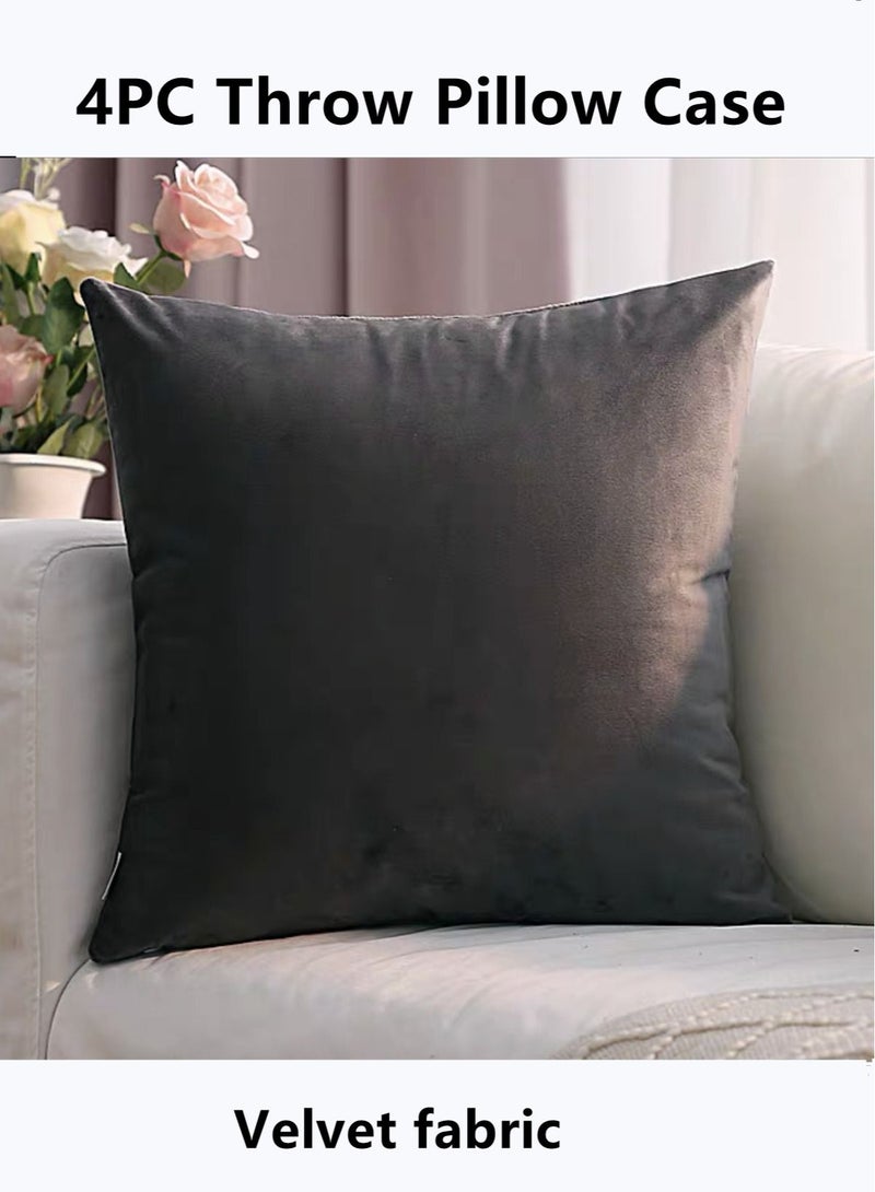Kutis 4-Piece Throw Pillow Case Cushion Cover Velvet Dark Grey 45 x 45 Centimeter - Image 2