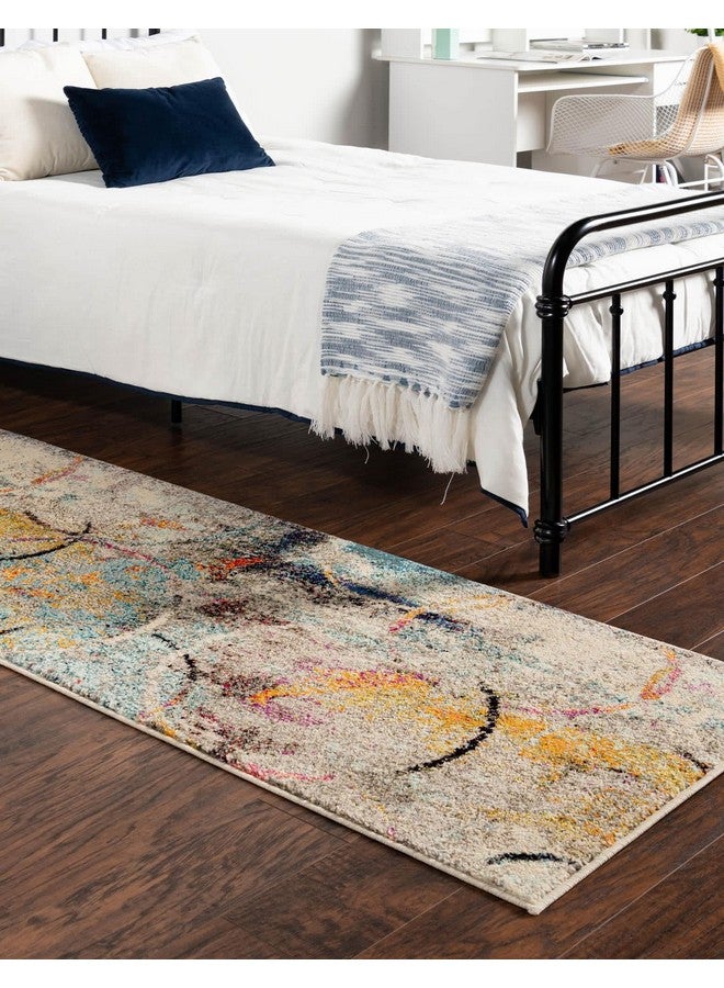 Unique Loom Chromatic Collection Modern Rustic & Vibrant Abstract Area Rug For Any Home Décor Runner 2' 7 X 10' 0 Beige/Blue - Image 2