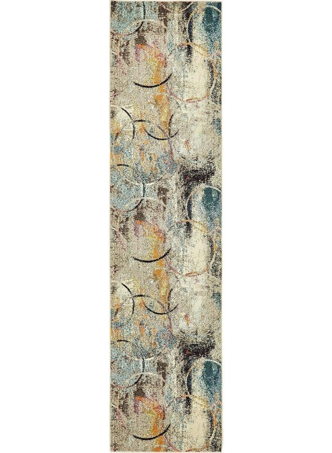 Unique Loom Chromatic Collection Modern Rustic & Vibrant Abstract Area Rug For Any Home Décor Runner 2' 7 X 10' 0 Beige/Blue - Image 3