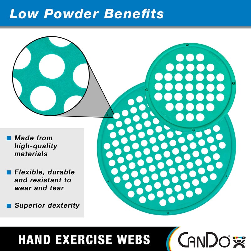 Cando شبكات تمارين اليد من كاندو للعلاج الطبيعي، تقوية القبضة، وتمارين مقاومة اليد، الأصابع، والمعصم، حجم محمول، منخفض البودرة، 14 بوصة قطر، أخضر: متوسط - Image 5