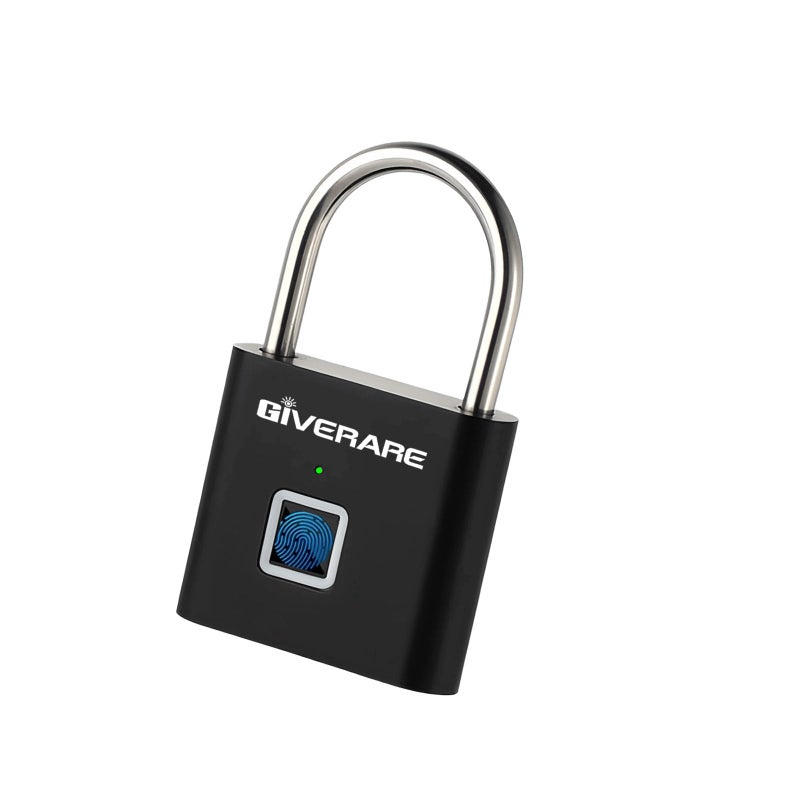 GIVERARE Fingerprint Smart Padlock, Biometric Metal Keyless Thumbprint Lock Alloy, USB Rechargeable, Quick Unlock Waterproof Rustproof Locks for Warehouses, Gym, Homes, Office, School Locker, Luggage-Black - Image 1