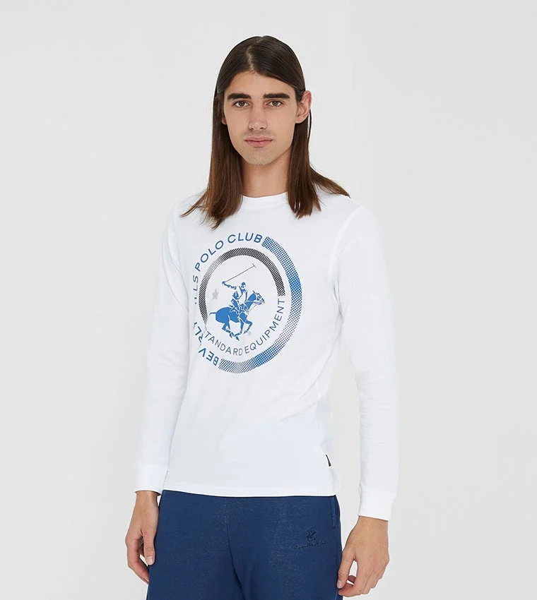 Beverly Hills Polo Club White Cotton Regular Fit Logo Printed T-Shirt