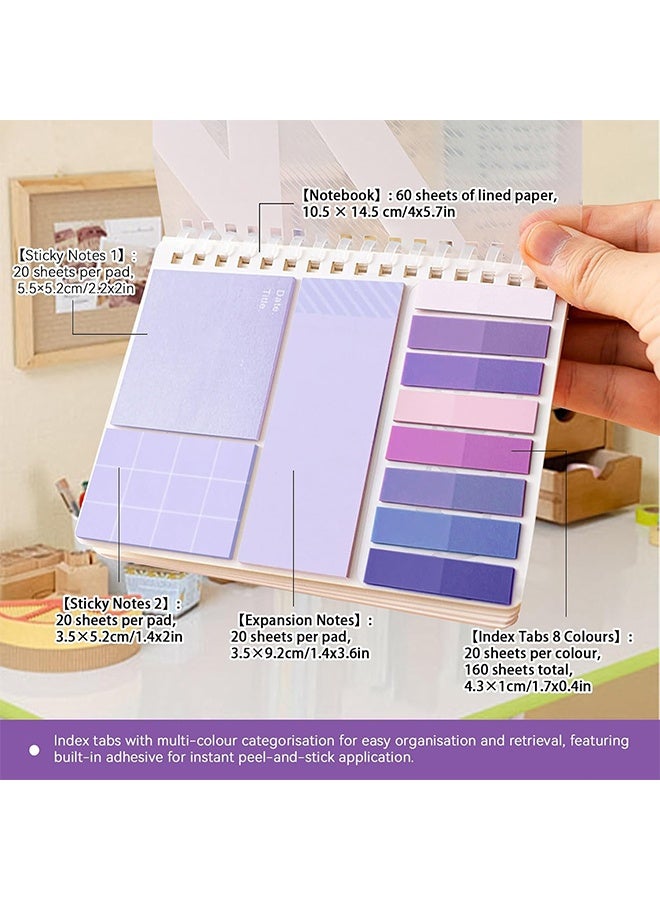 Sweet Life 2Pcs Color Sticky Note Books Combo, Spiral Binding Notebook with Index Label Tabs, Student Office Stationery Supplies - Image 3