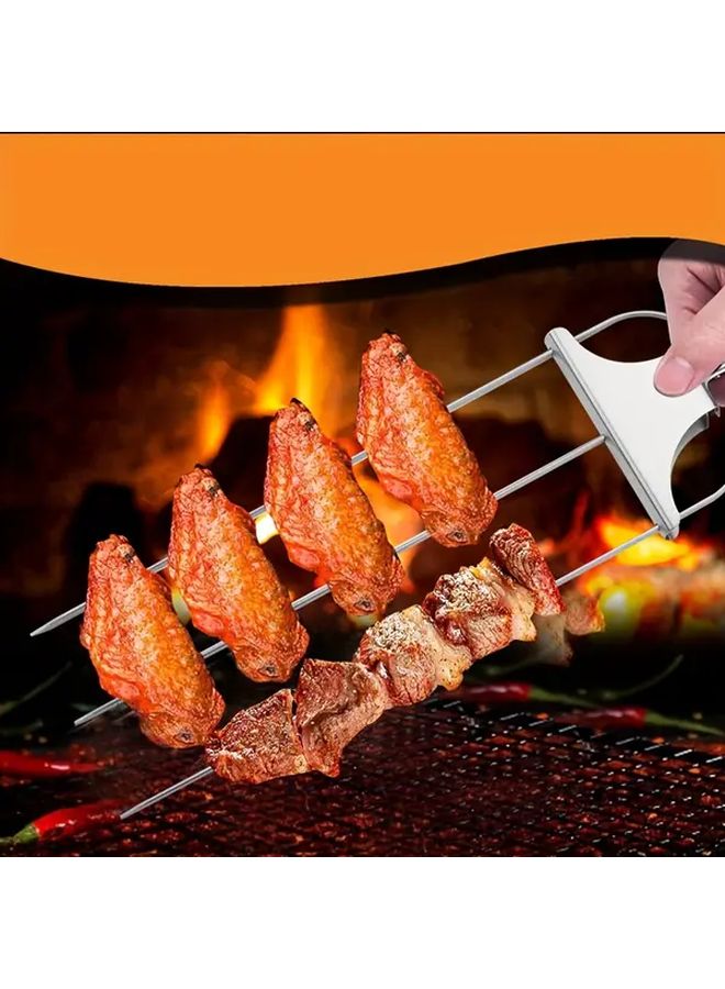 14 Inch Stainless Steel BBQ Grill Skewers With Easy Use Pusher Slider For Meat Chicken Sausages And Veggies Durable 3 Way Grilling Accessory - Image 4