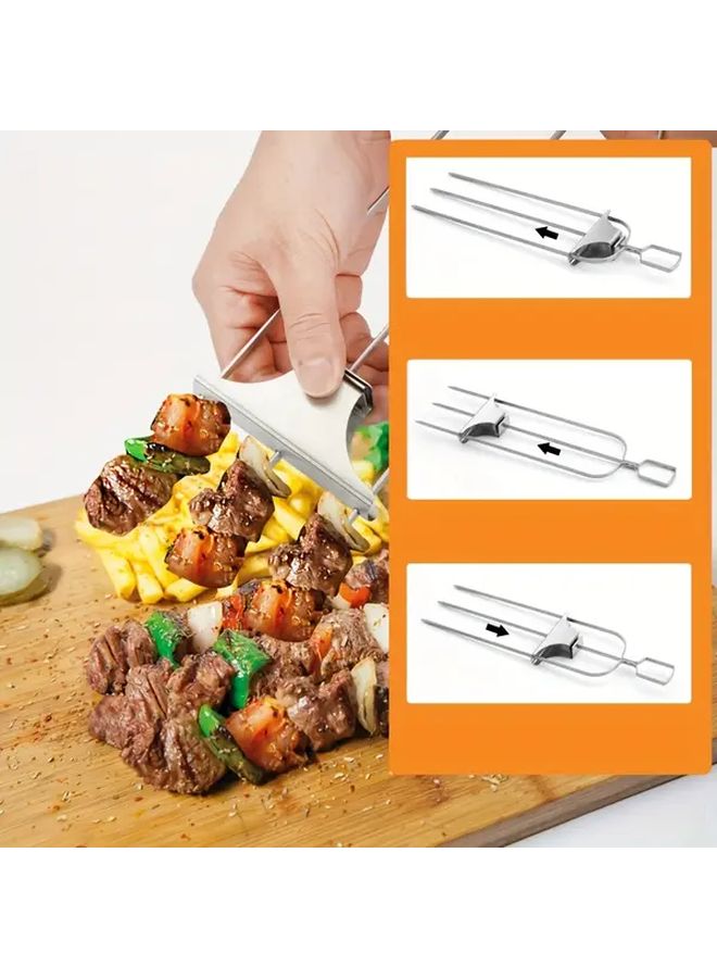 14 Inch Stainless Steel BBQ Grill Skewers With Easy Use Pusher Slider For Meat Chicken Sausages And Veggies Durable 3 Way Grilling Accessory - Image 1