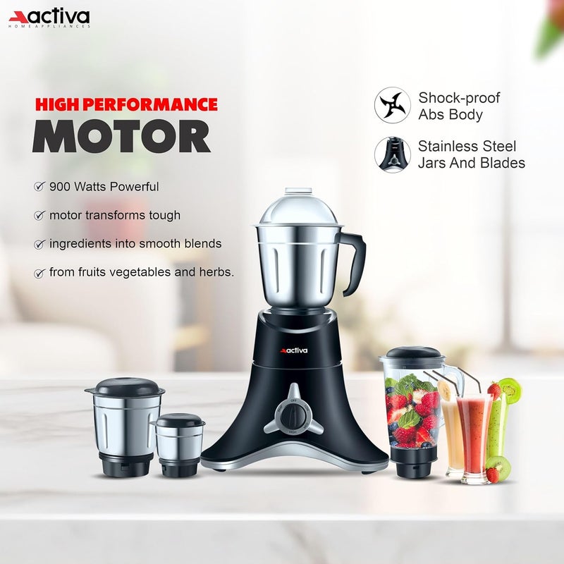 ACTIVA ABS Super Chef 900 Watts Powerful Motor Mixer Grinder With 4 Jars | 2 Years Motor, Black - Image 2