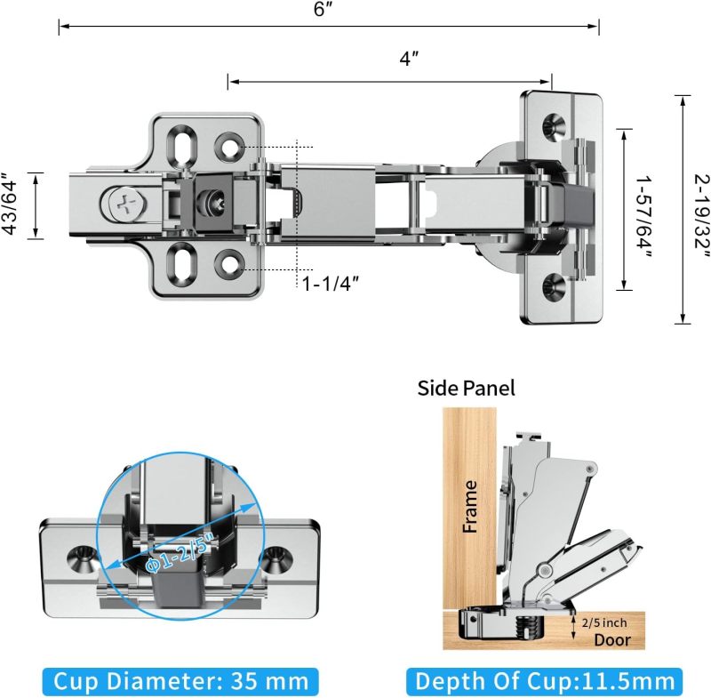175 Degree Soft Close Frameless Cabinet Hinges - 3D 6-Way Adjustable Clip-On Installation, Durable Cold-Rolled Steel Silver Hinges for Kitchen Corner Cabinets & Furniture Doors - Image 5