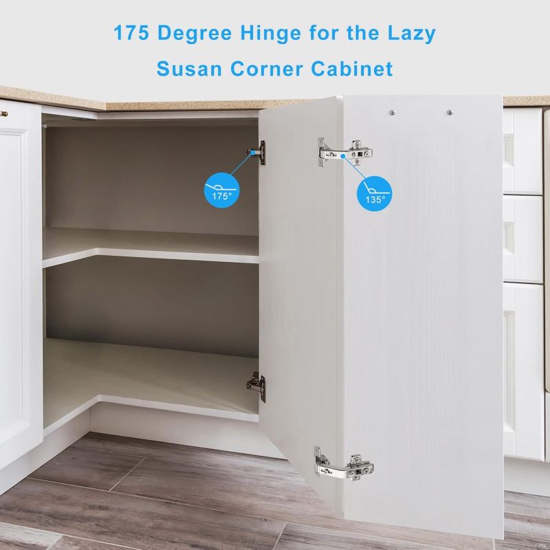 175 Degree Soft Close Frameless Cabinet Hinges - 3D 6-Way Adjustable Clip-On Installation, Durable Cold-Rolled Steel Silver Hinges for Kitchen Corner Cabinets & Furniture Doors - Image 3
