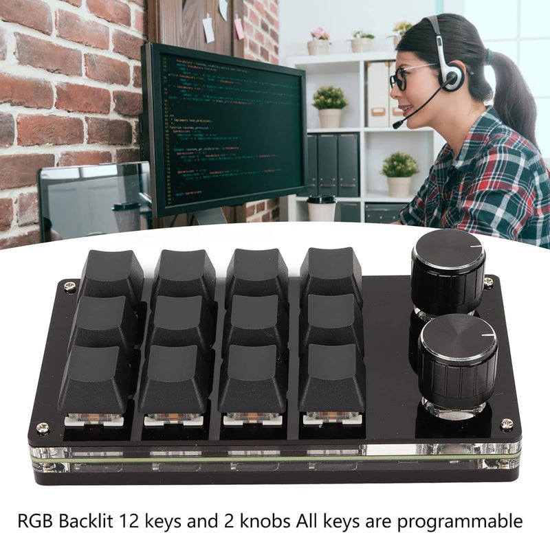 كلاراكو لوحة مفاتيح ميكانيكية ماكرو بيد واحدة من كلاركو، لوحة مفاتيح ماكرو قابلة للبرمجة RGB بـ 12 مفتاحًا مع مقبضين، مفاتيح زرقاء، لوحة مفاتيح ميكانيكية متعددة الوظائف محمولة للألعاب للكمبيوتر الشخصي والمكتب والألعاب - Image 3