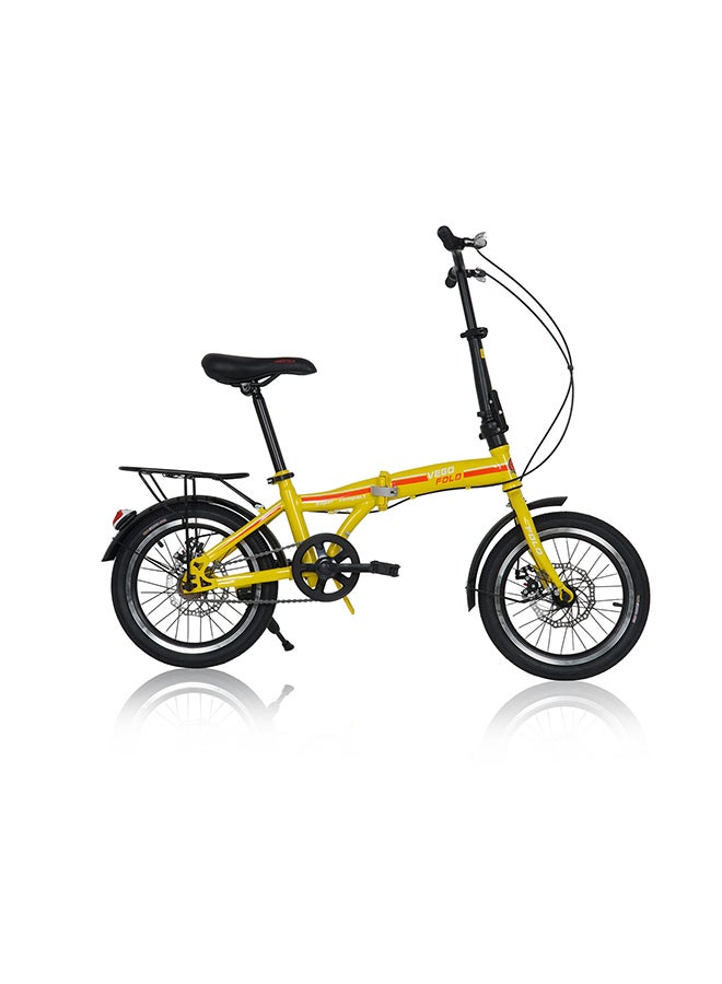 Vego Folding Bike || 16 Inch Wheel Size || Single Speed|| Kids Unisex || Adjustable Seat || Yellow - Image 2