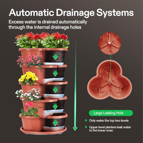 VIVOSUN 5 Tier Vertical Gardening Stackable Planter for Strawberries, Flowers, Herbs, Vegetables, Brown - Image 2