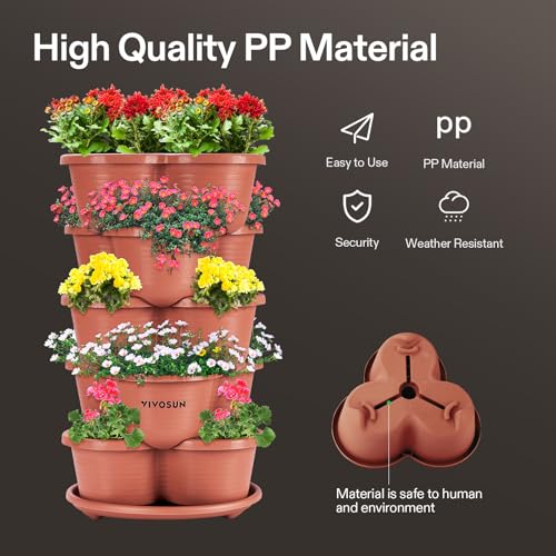 VIVOSUN 5 Tier Vertical Gardening Stackable Planter for Strawberries, Flowers, Herbs, Vegetables, Brown - Image 3