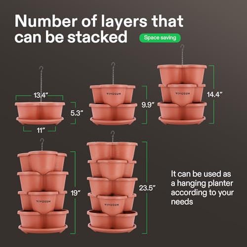 VIVOSUN 5 Tier Vertical Gardening Stackable Planter for Strawberries, Flowers, Herbs, Vegetables, Brown - Image 4