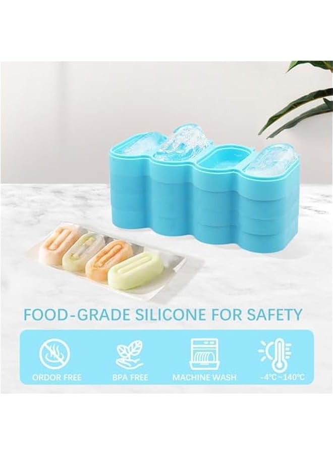 Beauenty Popsicle Silicone Molds with Cover, Reusable Homemade Ice Cream Silicone Molds Set, 8 cavity Oval Cake Pop Mold with 50 Wooden Sticks for Treats, Blue - Image 4