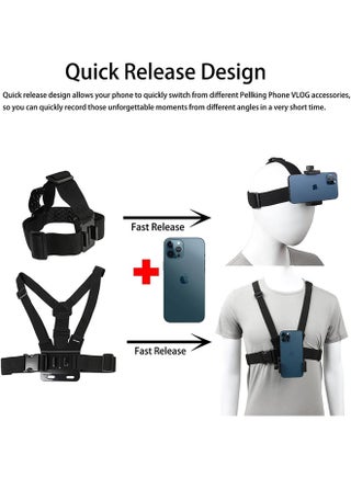 Accessories Set for GoPro Hero 12/11/10/9/8/7/6/5/4 , Quick Release Head Strap Mount + Chest Mount Harness Kit for POV/VLOG Compatible with iPhone,Samsung,DJI Action,and Action Cameras - view 4